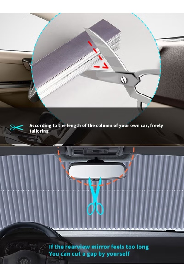 واقي شمس أمامي قابل للسحب للسيارة مقاس 140*65 سم مناسب للسيارات الصغيرة والمدمجة - 8