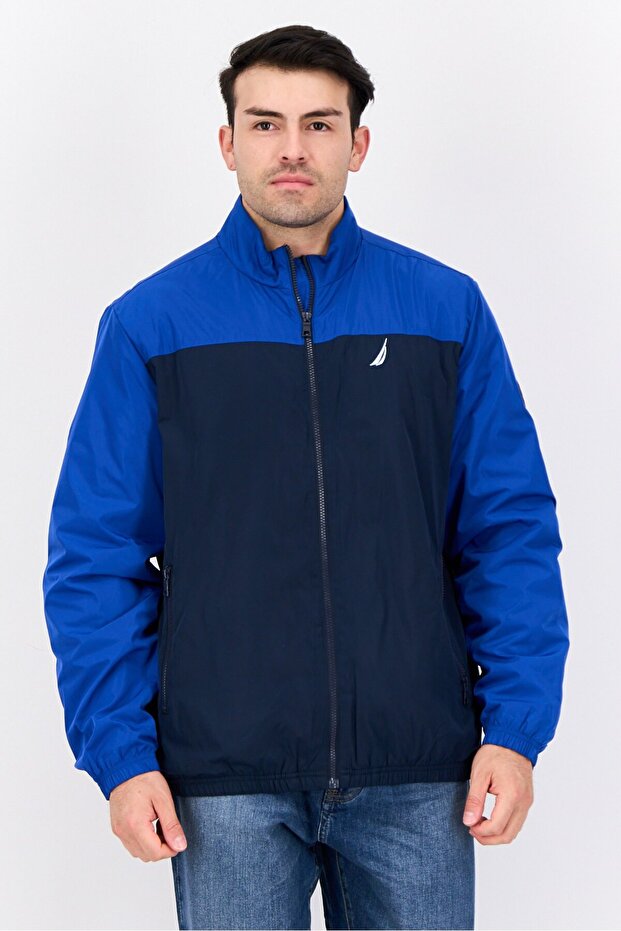 Men Colorblock Wind Breaker Jacket, Navy Blue