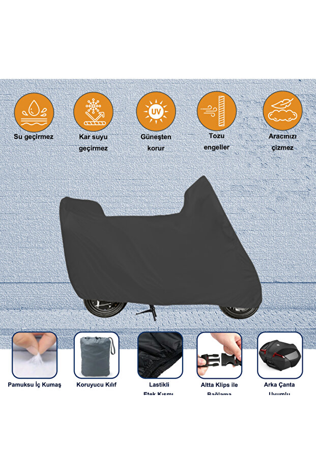 Black Motorcycle Tarpaulin Compatible with All Models, Rear Bag Compatible, Size M,