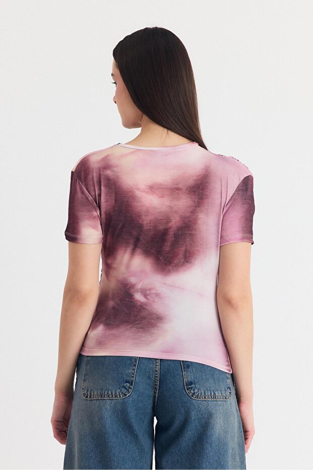 Pink Patterned Gathered Sandy Blouse 12303 - 5