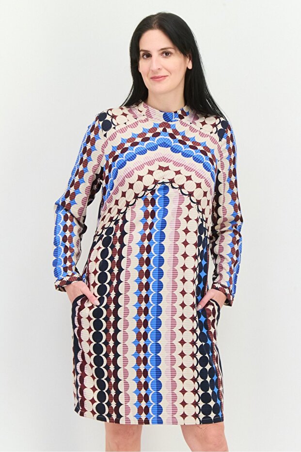 Women Allover Printed Midi Dress, Blue