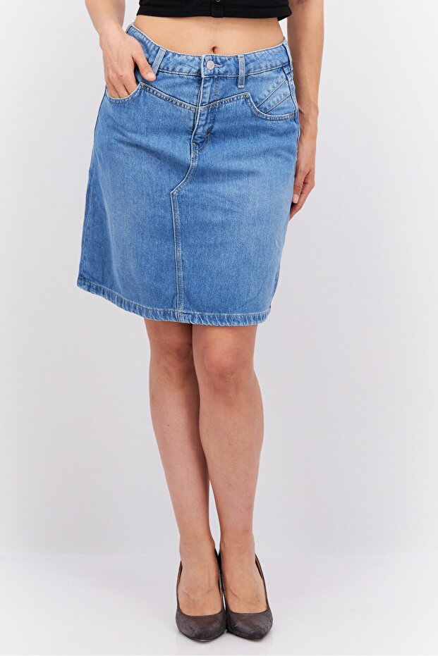 Women Washed Denim Mini Skirt, Blue