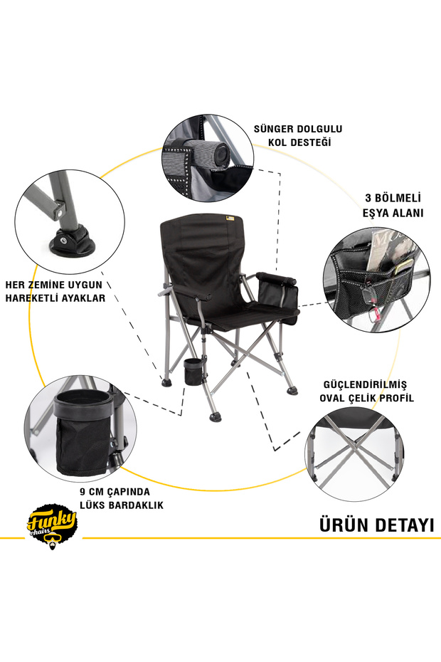 River Side Katlanabilir Kamp Sandalyesi - Siyah - 4