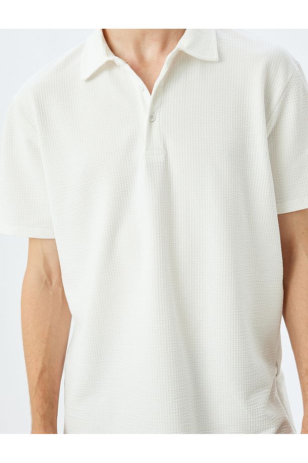 Kısa Kollu Pamuklu Regular Fit Dokulu Polo Yaka Tişört - 5