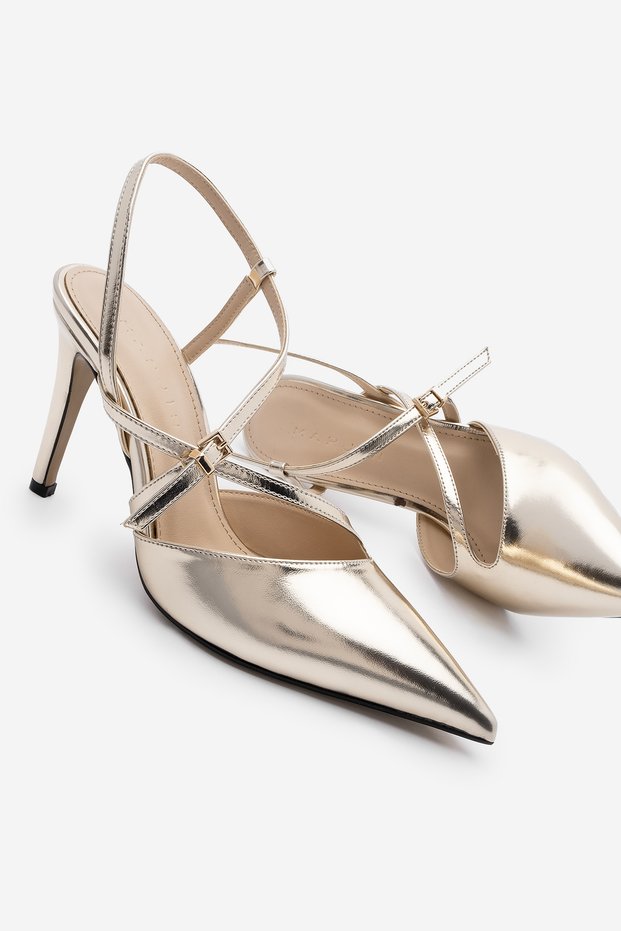 Women's Stiletto Strappy Open-Back Heeled Shoes Tivo Gold