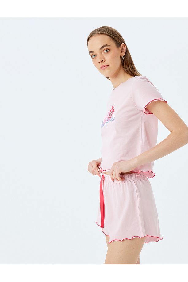 Pamuklu Baskılı Şortlu Pijama Takımı - 1