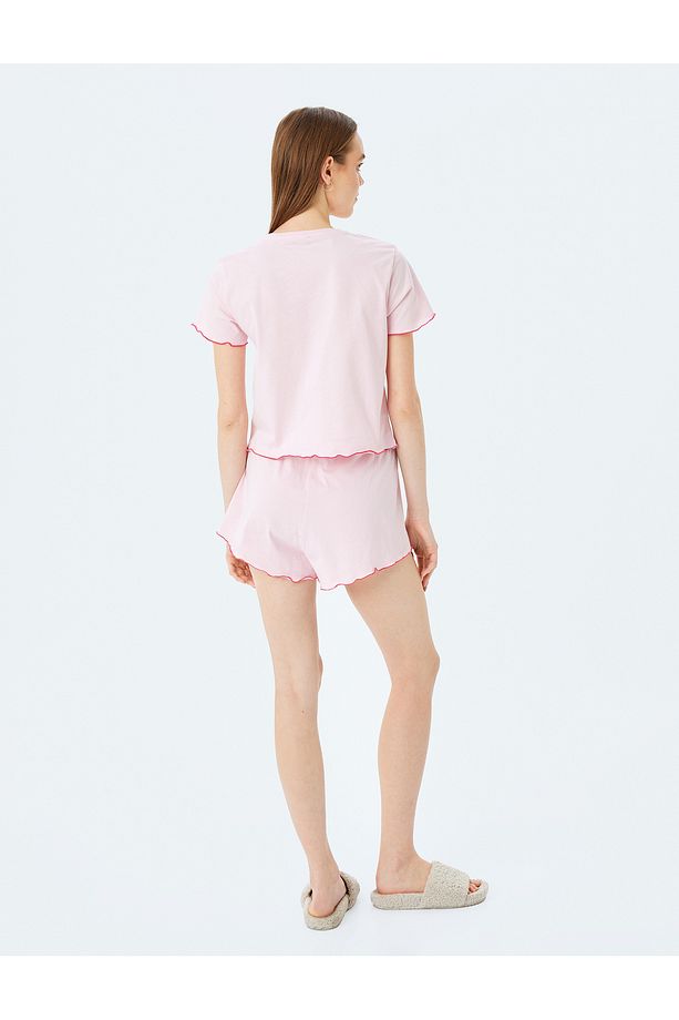 Pamuklu Baskılı Şortlu Pijama Takımı - 4