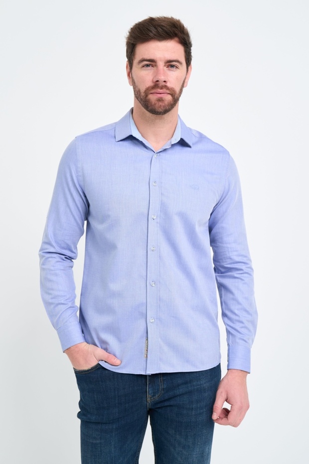 Men's solid color shirt with logo - 1