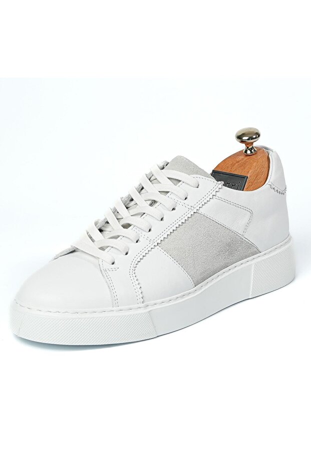 Rossini Model Men's White Genuine Leather Sneaker - Handmade