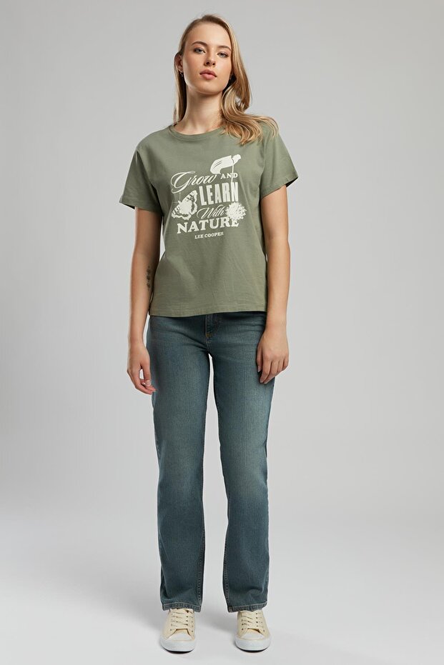 Grow Women's 100% Cotton O-Neck T-Shirt Khaki