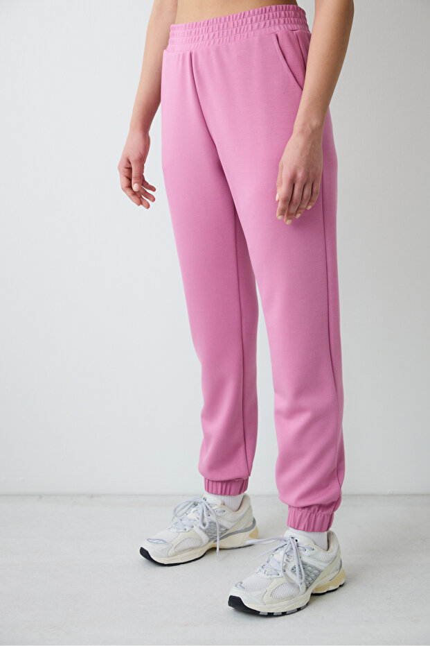 Pink High Waist Elastic Leg Pocket Silky Touch Sweatpants