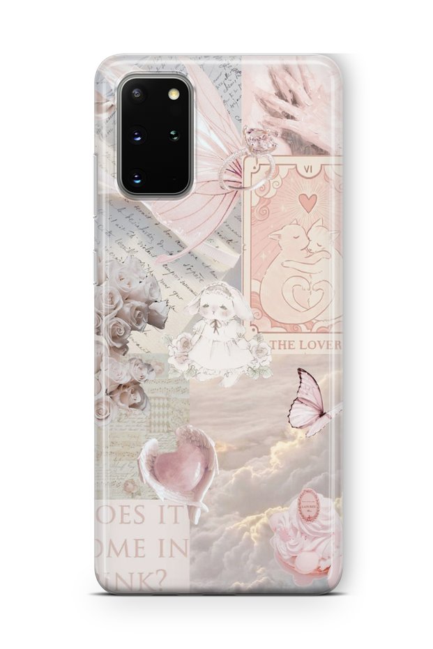 Samsung Galaxy S20 Plus Compatible Dust Pink Collage Design Printed Transparent Case