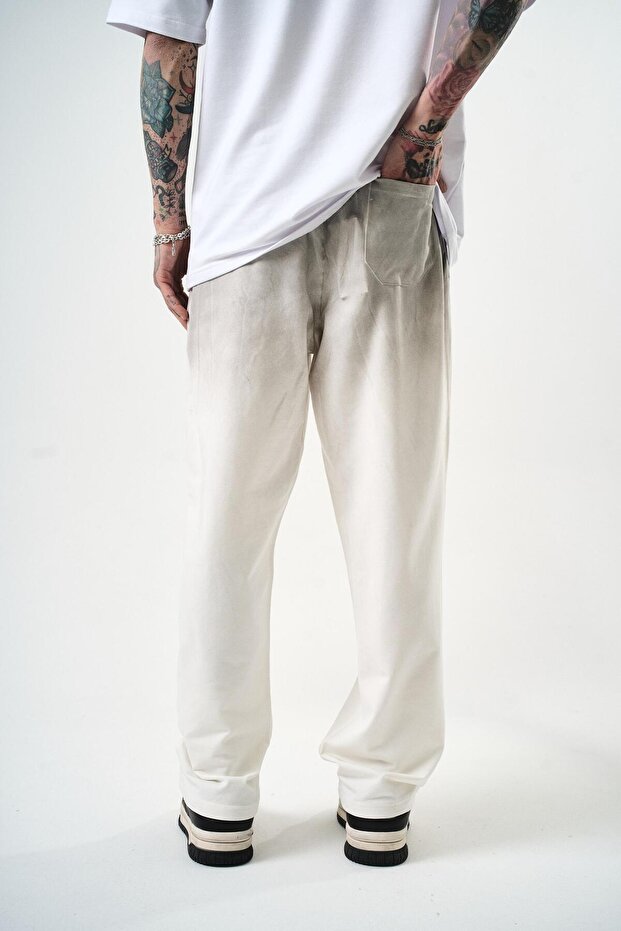 Erkek Sprey Baggy Eşofman Altı Ekru - 4