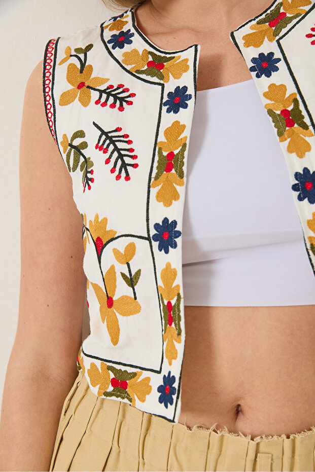 Dámská vyšívaná detailní plátěná vesta 237 60283215 - 6