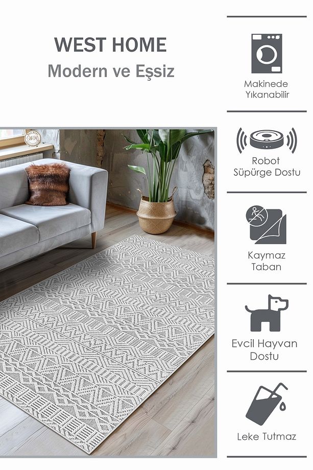 Makinede yıkanabilir dijital kaymaz taban leke tutmaz mutfak halısı salon halısı ve kesme yolluk - 4