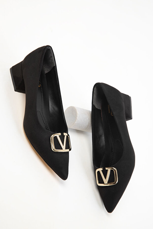 Black Suede Women's Classic Heeled Shoes 18474