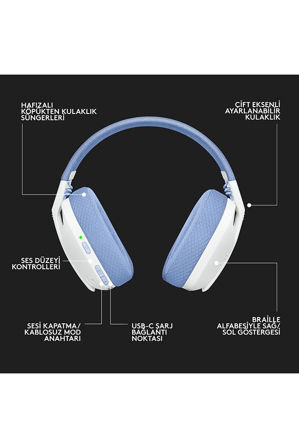 G G435 LIGHTSPEED Kablosuz Oyuncu Kulaklığı - Beyaz - 8