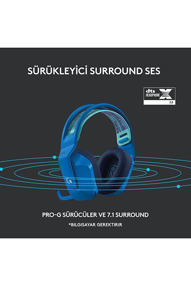 G G733 LIGHTSPEED RGB Kablosuz 7.1 Surround Ses Oyuncu Kulaklığı - Mavi - 10