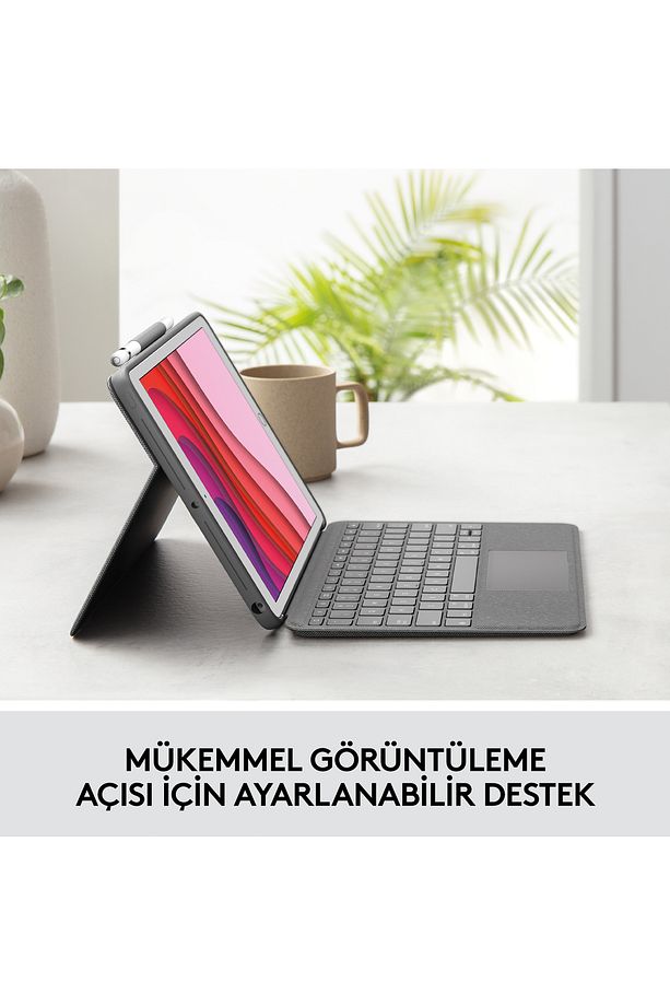 Combo Touch iPad 10.2 inç 7. ve 8. Nesil ile Uyumlu Çok Yönlü Klavyeli Kılıf - Gri - 8