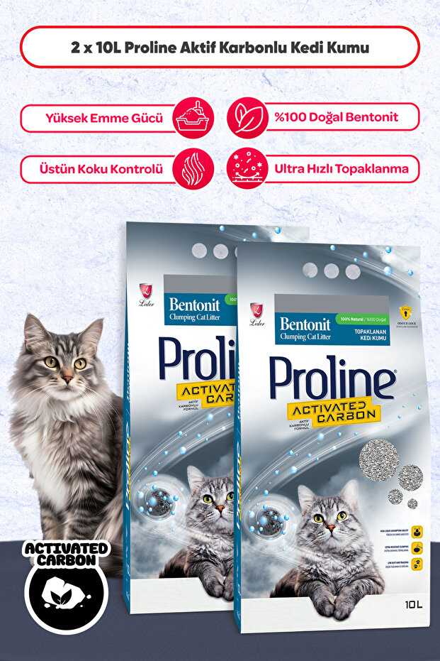 Proline Aktif Karbonlu Topaklanan Kedi Kumu 2 X 10 Lt
