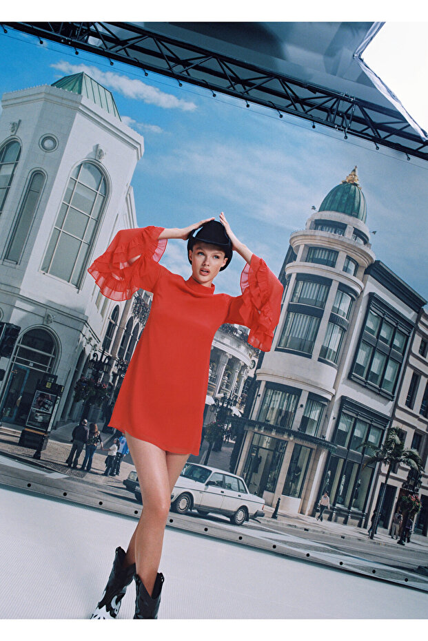 Kadın Kırmızı Elbise - 3