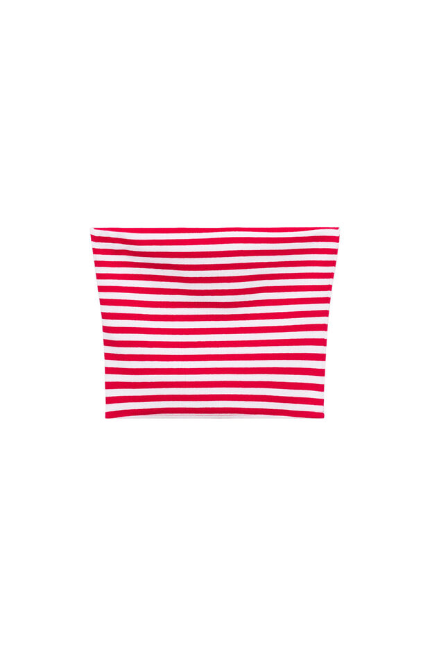 Çizgili straplez bluz - 6