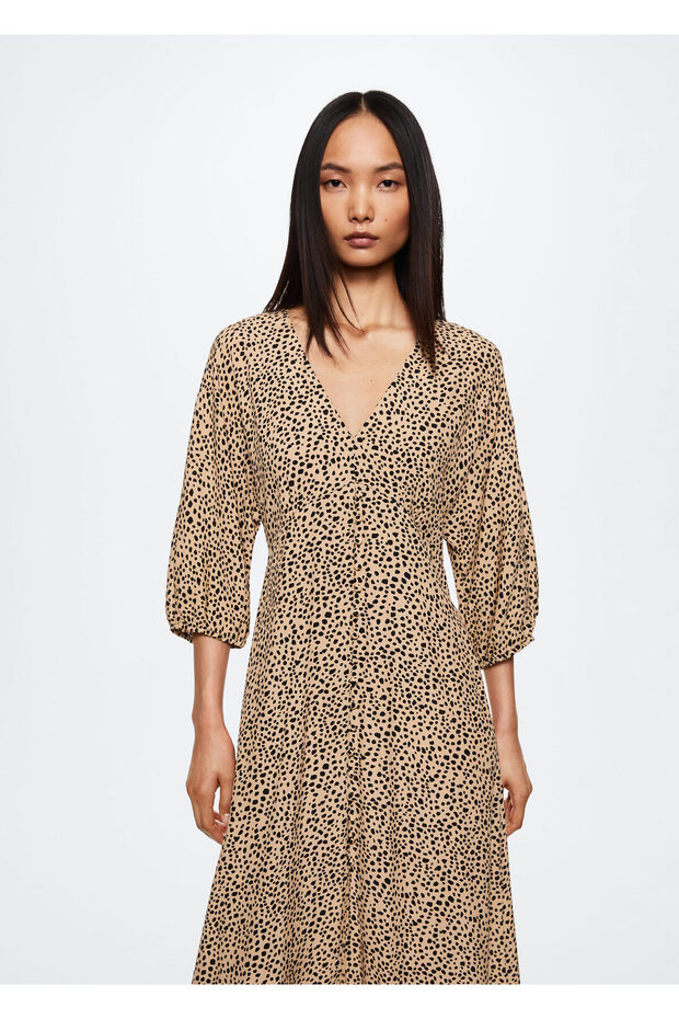 Düğmeli Midi Boy Elbise - 11