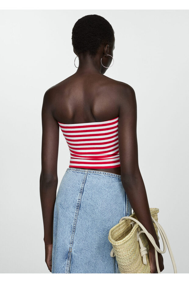 Çizgili straplez bluz - 3