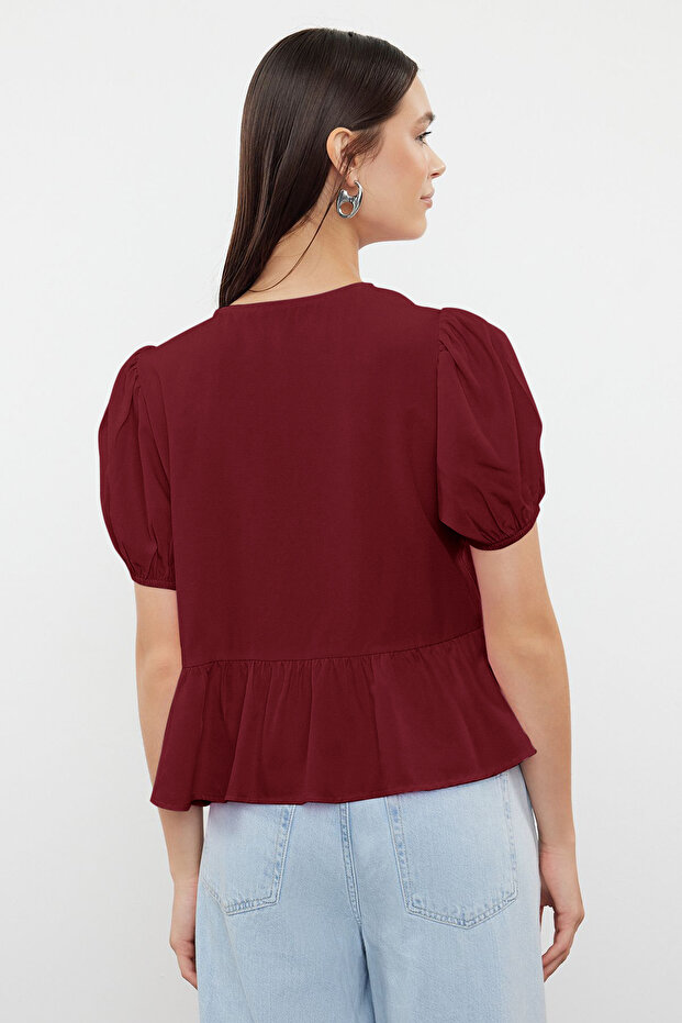 Bordo Bağlamalı Dokuma Gömlek TWOSS24GO00237 - 4
