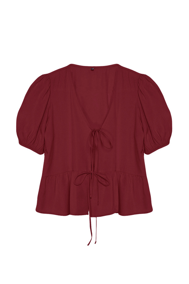 Bordo Bağlamalı Dokuma Gömlek TWOSS24GO00237 - 5