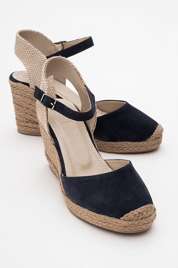Si̇nta Denim Blue Suede Leather Women's Heeled Sandals
