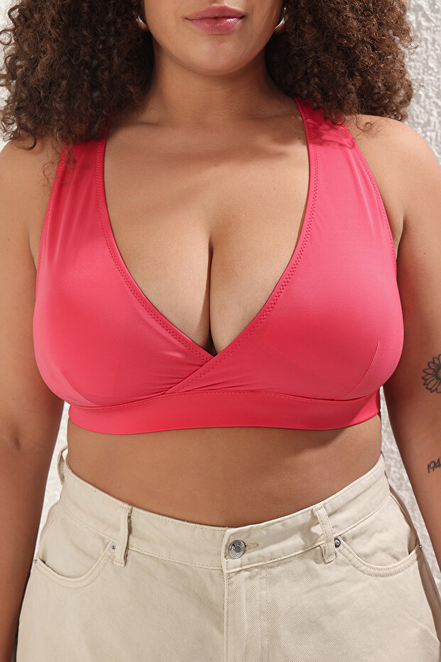 Fuşya Kruvaze Yaka Büyük Beden Bikini Üstü TBBSS25CT00011 - 3