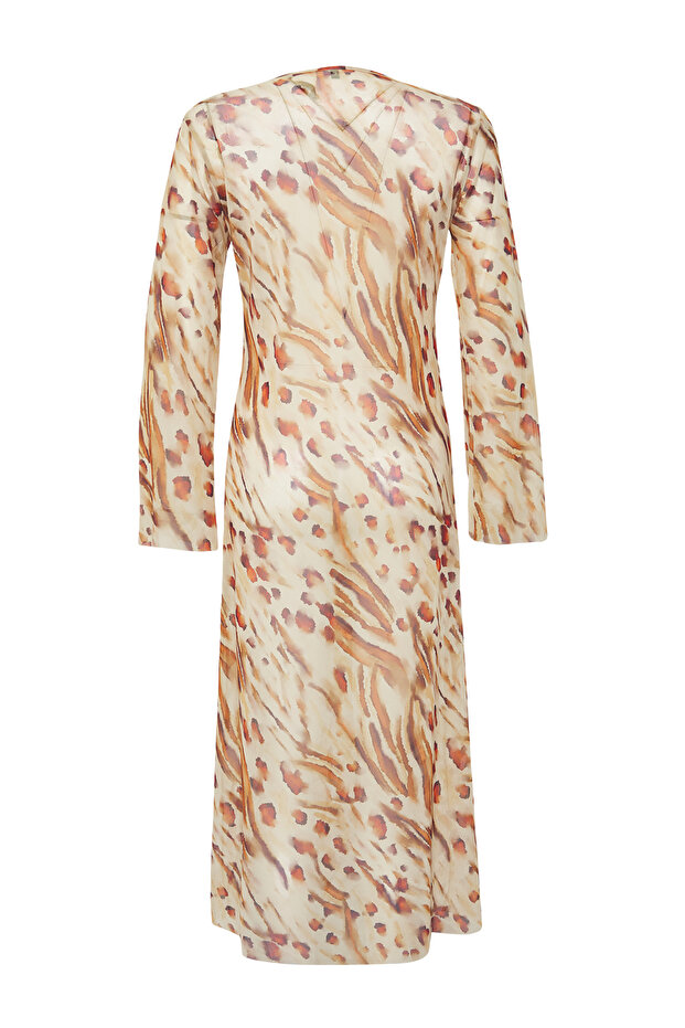 Leopar Desenli Örme Cut Out Detaylı Maxi Plaj Elbise TBESS25EL00116 - 6