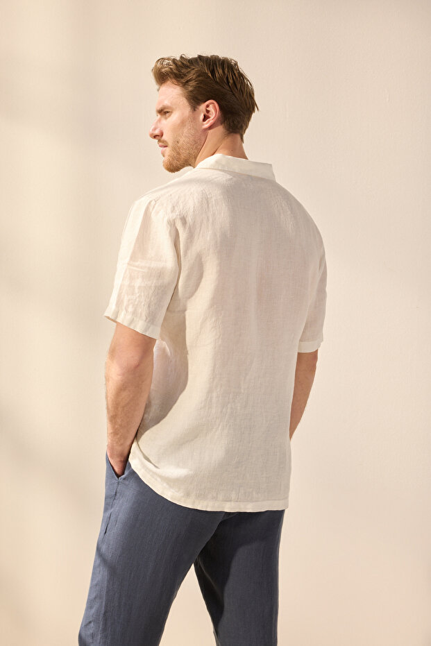 Beyaz %100 Keten Regular Fit Gömlek TMNSS25GO00056 - 4