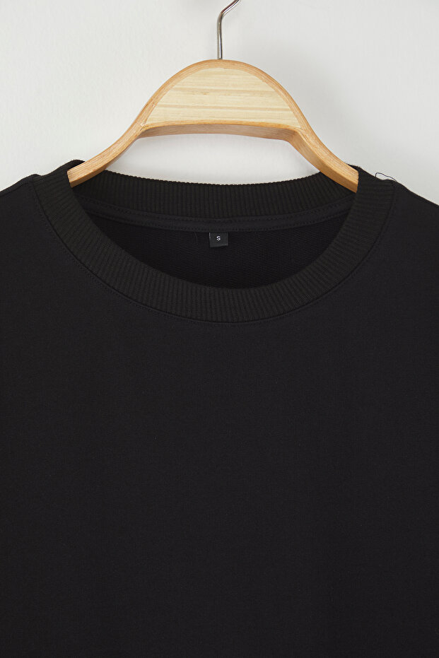 Siyah Oversize/Geniş Kesim Pamuklu Kalın Basic T-Shirt TEDSS25TS00005 - 2