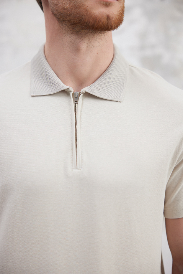 Taş Regular/Normal Kesim Fermuarlı %100 Pamuk Polo Yaka T-shirt TMNSS25PO00041 - 3
