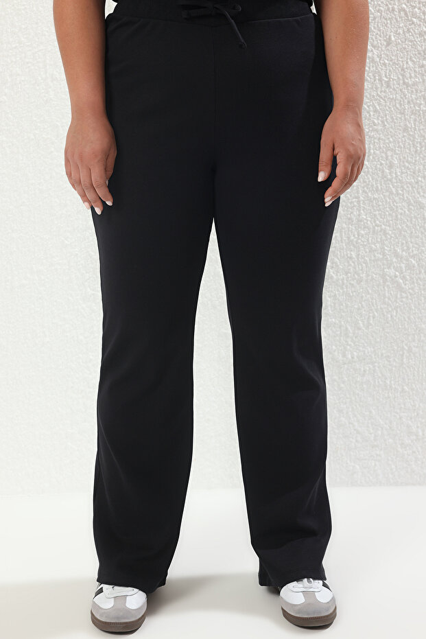 Siyah Fitted/Vücuda Oturan Fitilli Esnek Örme Alt-Üst Takım TBBSS25CP00024 - 3