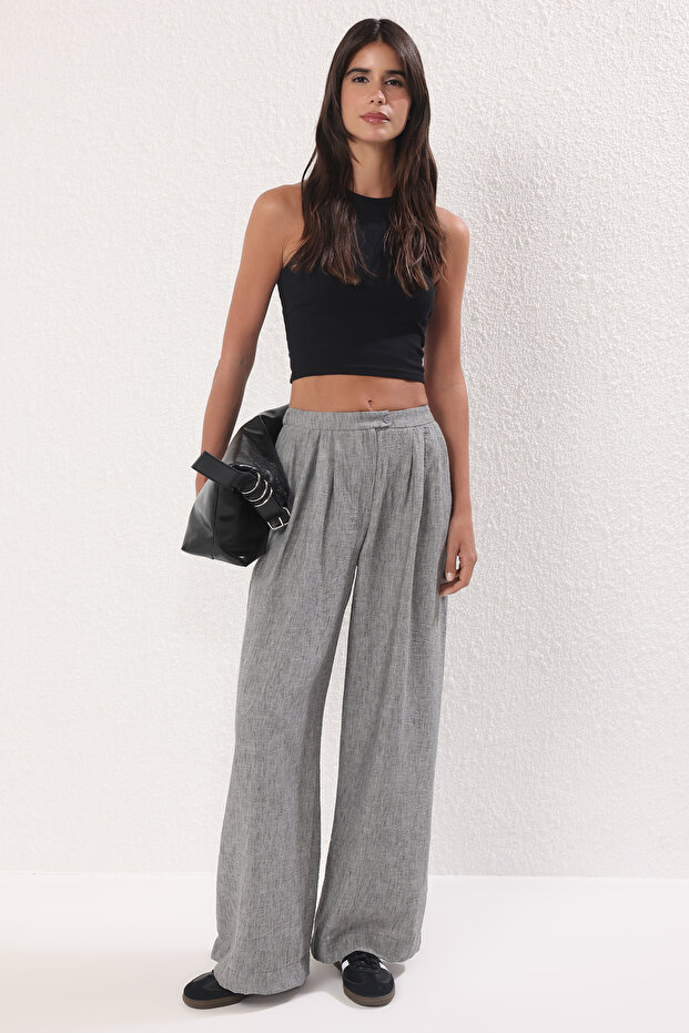 Gri Wide Leg/Geniş Paça Dokuma Pantolon TWOSS25PL00107 Palazzo - 1