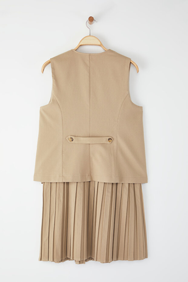 Béžové tkané šaty Polyviscon Plus Size - 8