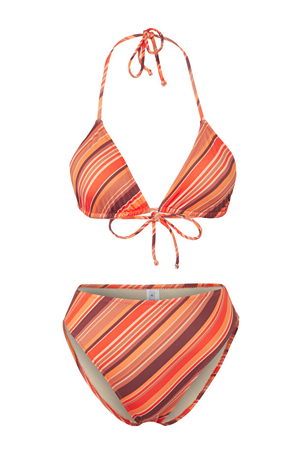 Çizgili Üçgen Kaplı Regular Yüksek Bel Bikini Takımı TBESS25BT00188 - 6
