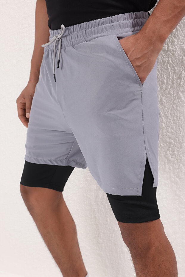 Gri Running Hızlı Kuruma Micropoly Antrenman Fitness Taytlı Outdoor Şort TMNSS25SR00060 - 3