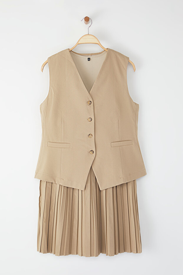 Béžové tkané šaty Polyviscon Plus Size - 5