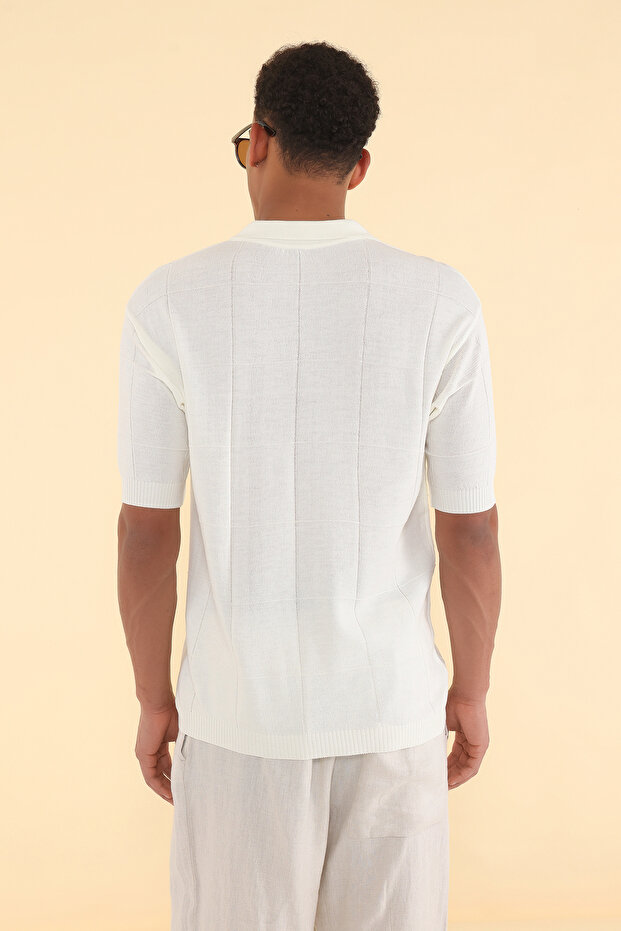 Ekru Regular Unisex Dokulu Triko Polo Yaka T-shirt TMNSS25PO00024 - 6