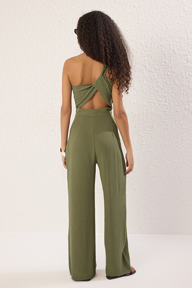 Haki Kuşaklı Geniş Paça Tulum TWOSS25TU00034 - 4