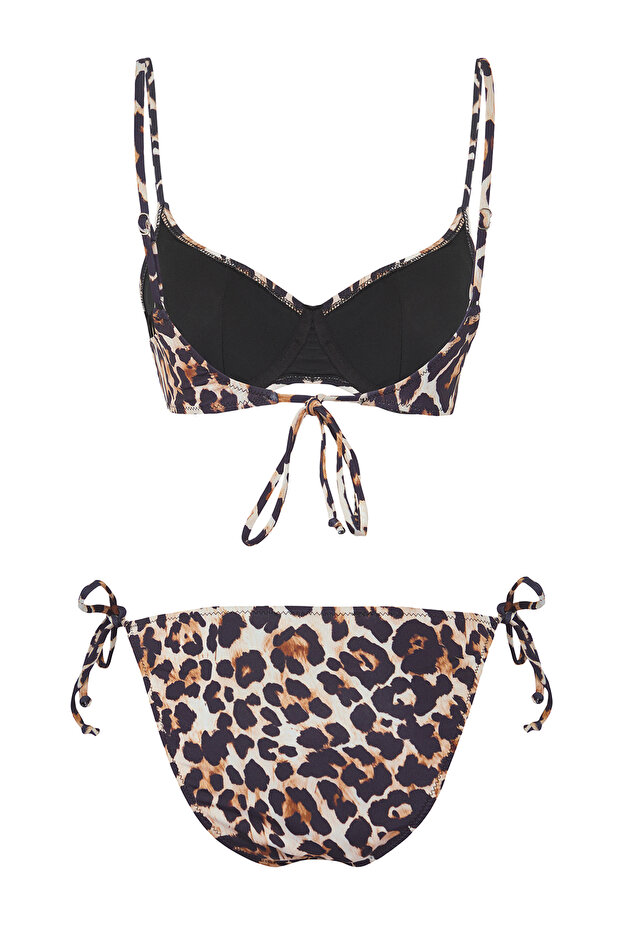 Leopar Desenli Bağlamalı Balconette Kaplı Regular Normal Bel Bikini Takımı TBESS25BT00043 - 6