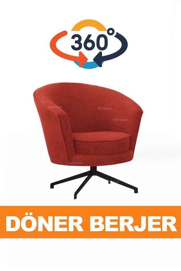 360 Turuncu Döner Berjer - Modern Tekli Koltuk - 3