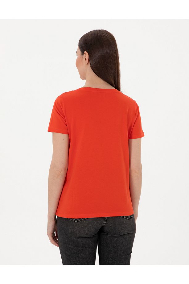 Kırmızı Regular Fit V Yaka Basic Tişört 50305749-VR030 - 5