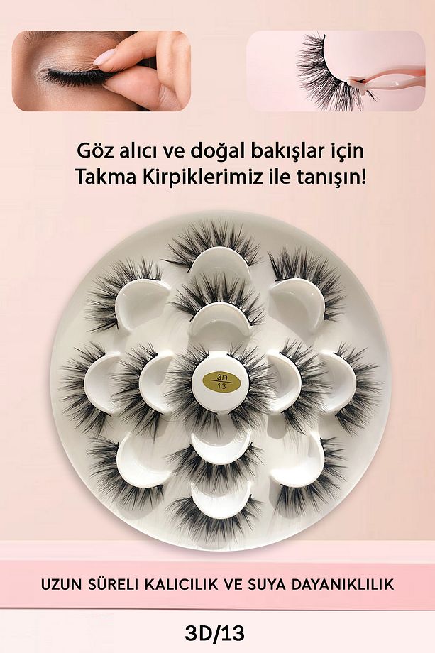 Pastelya Ipek Takma Kirpik 7 Çift 3d-13 Uzun Yoğun Görünüm News Sfey 997516 - 1