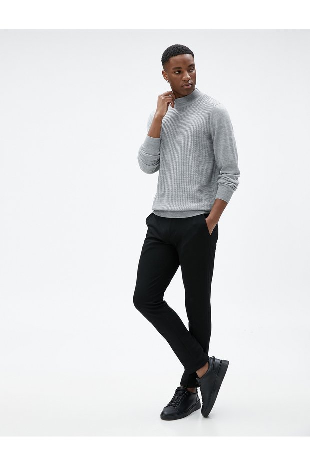 Half Turtleneck Sweater Knitwear Textured Slim Fit Long Sleeve