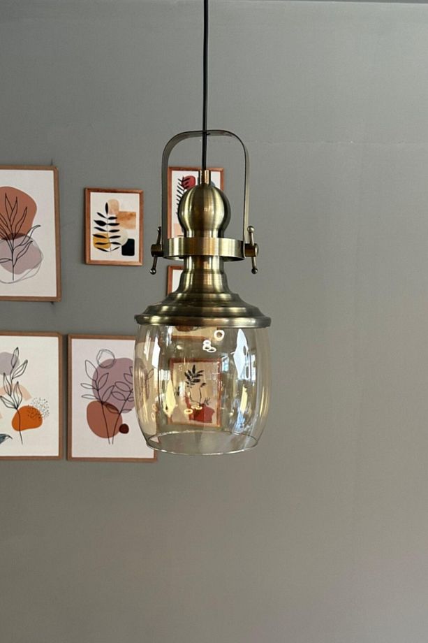 Pearl Cam Bal Rengi Tekli Avize Eskitme Başlık Retro Sarkıt Lamba Salon Aydınlatma - 4